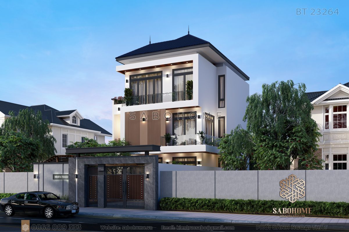 Thoả lòng đam mê kiến trúc với biệt thự hiện đại mái Nhật 3 tầng